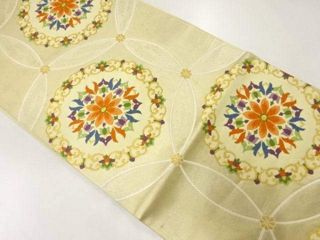 JAPANESE KIMONO / ANTIQUE FUKURO OBI / SILK / WOVEN FLORAL CREST